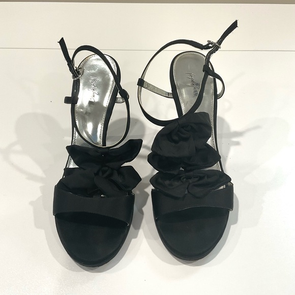 Jacqueline Ferrar Black Satin Bow High Heels - Picture 1 of 7